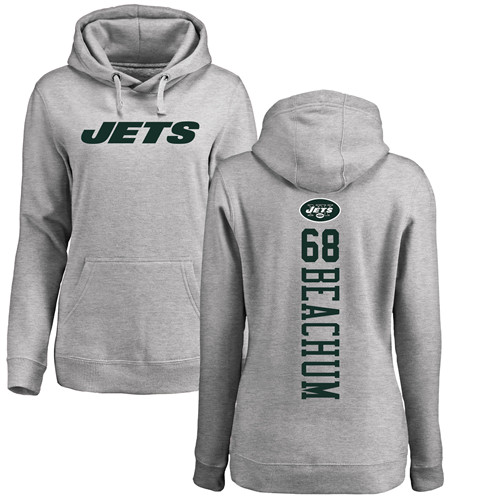 New York Jets Ash Women Kelvin Beachum Backer NFL Football 68 Pullover Hoodie Sweatshirts